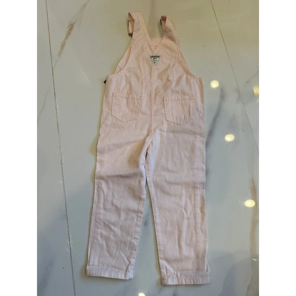OshKosh Bgosh Girls Pink Denim Heart Pocket Overalls Size 4T NWT